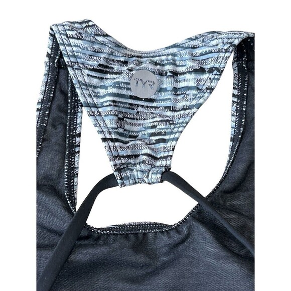 TYR Sports Bra Swim Top Tie Open Back Gray Blue Black Marled Size Small SAMPLE - Picture 5 of 9